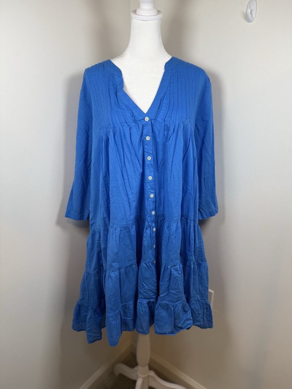 J.CREW Women's Royal Blue Swimsuit Coverup Cotton Dress Large Tiered Lightweight